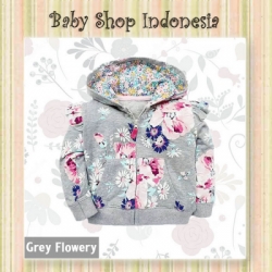 PK186 Jaket Bayi Import Jaket Anak Import Murah Jaket Hoodie Anak Grey Flowery  large